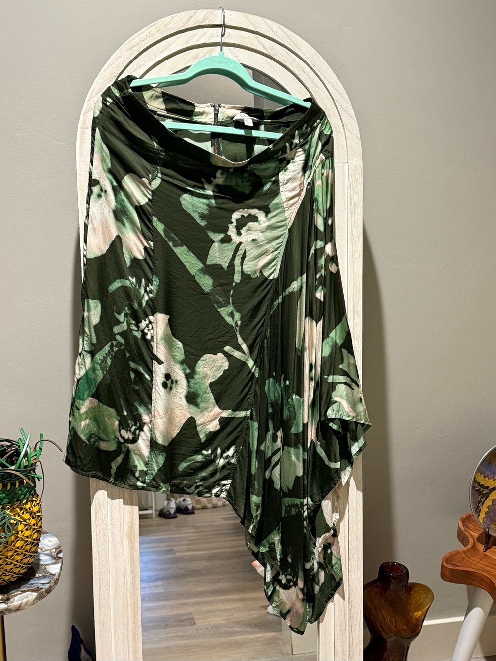 COSAsymmetric Floral Draped Top - Green & Cream size 12